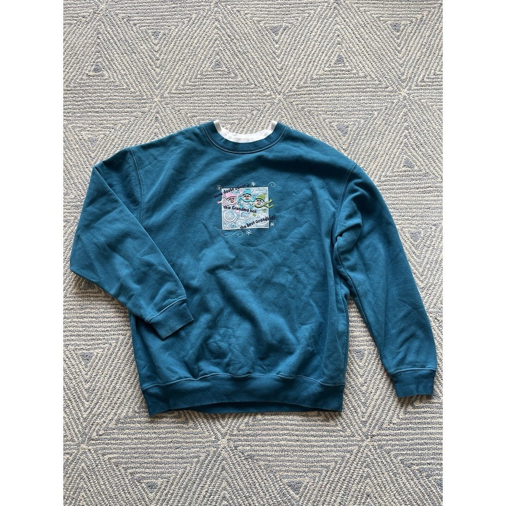 Vintage M&C Sportswear Snowman Embroidered Grandma Sweatshirt - Blue-Green - Lar